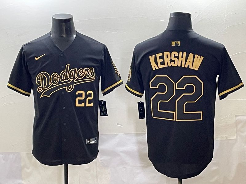 Men 2025 Los Angeles Dodgers #22 Kershaw Black Gold Five generations Nike MLB Jersey style 1->los angeles dodgers->MLB Jersey